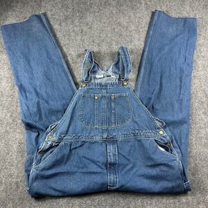King Size Overalls Mens 48x38 Blue Denim Bib Workwear Big and Tall 48x35 Raw Hem